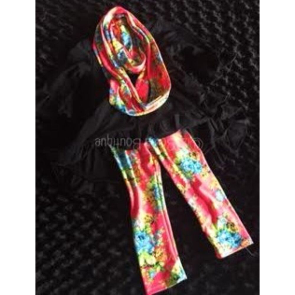 Black Hi/Lo Shirt w Neon Floral Pant 3pc Set  1222XXXl  7-8 yrs (I) NWT Boutique